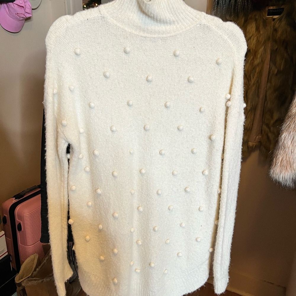 Madewell Cream Turtleneck Sweater with Pom-Pom Accents - Picture 2 of 3